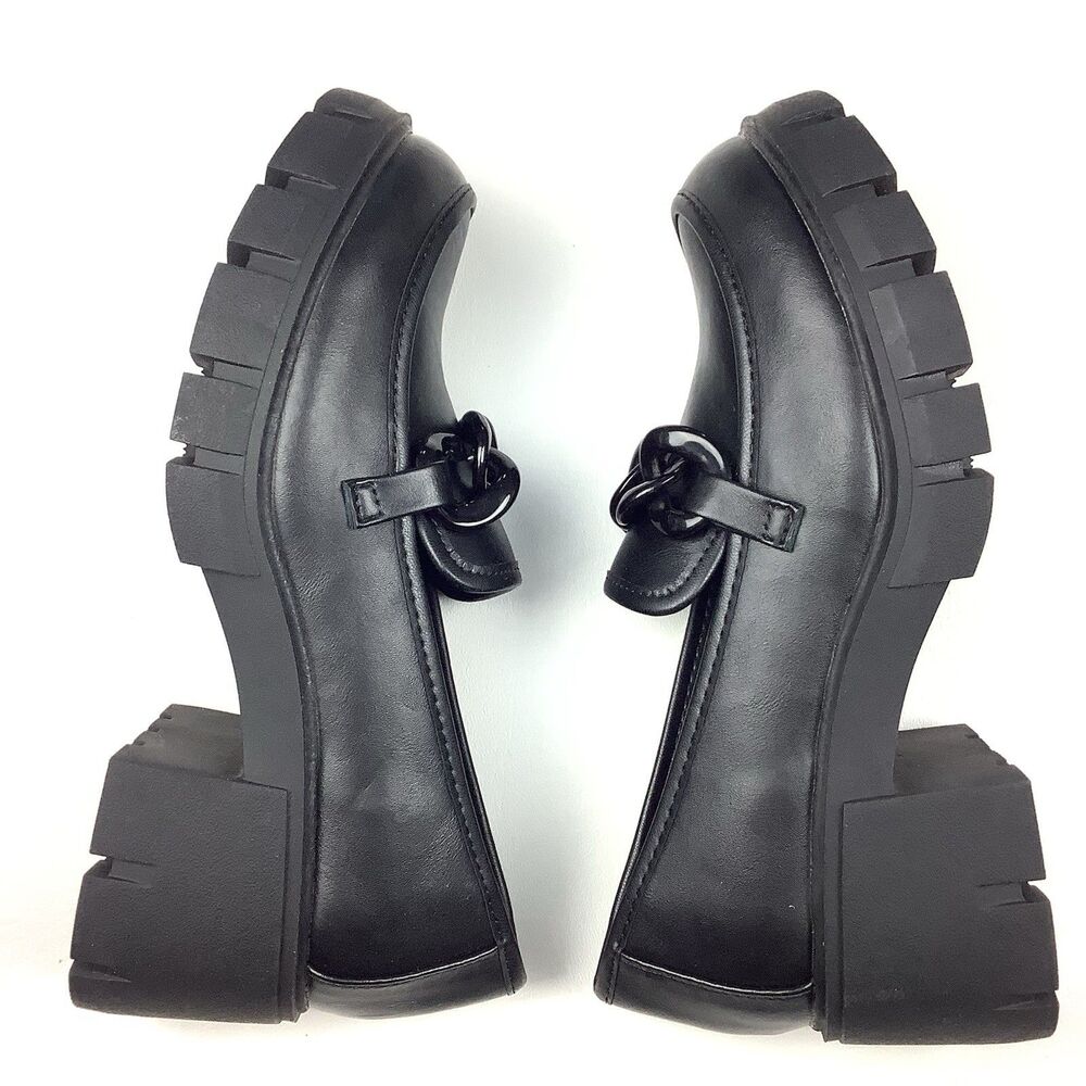 Madden NYC Shoes Women's 7.5 Loafers Black Chunky Lug Heels Platform Y2K Grunge - Picture 5 of 12